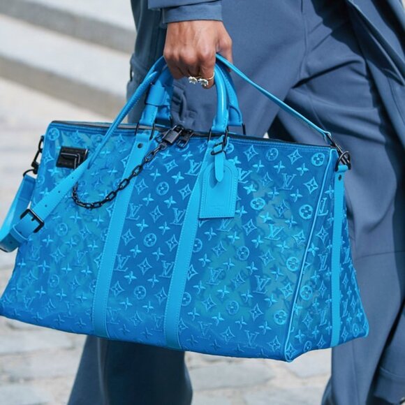 LOUIS VUITTON Keepall Triangle BANDOULIÈRE 50 Turquoise Transparent Bag Duffle - Picture 3 of 16